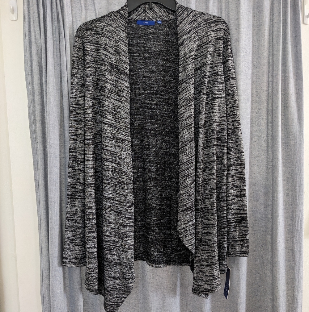 NWT Apt 9 Open Front Cardigan Womens S Gray Black Office Wear Business Career
